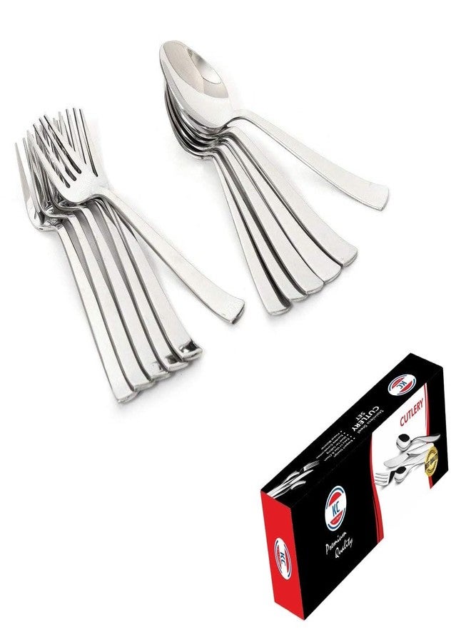KC Stainless Steel Spoon Set, 12 Pieces, Indian Kitchen Utensils (6 Spoons and 6 Forks Set) - Image 1